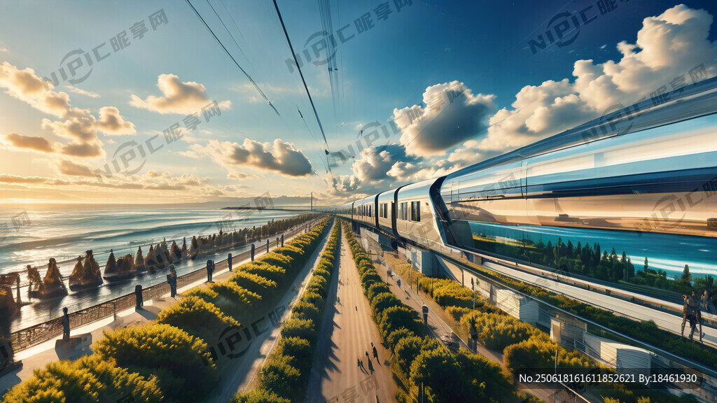 高鐵列車和海邊風景