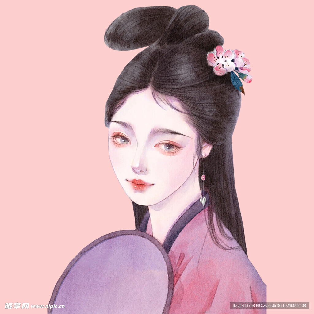 古風佳人持扇優雅模樣