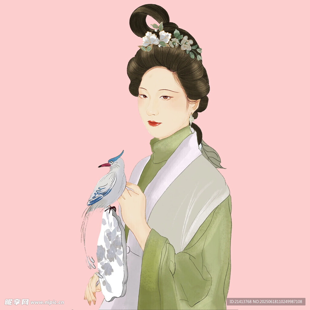 古風(fēng)持鳥女子插畫