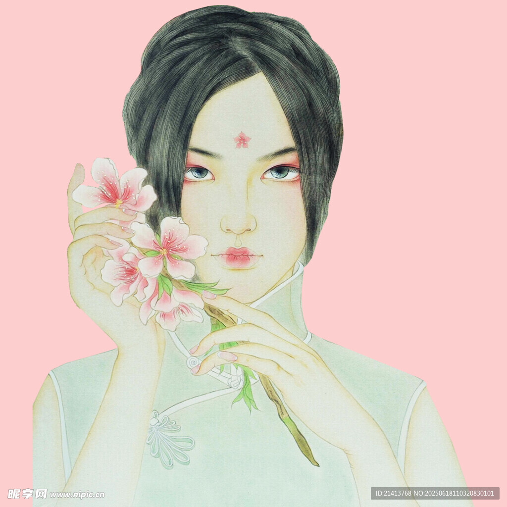 古風女子持花優雅模樣