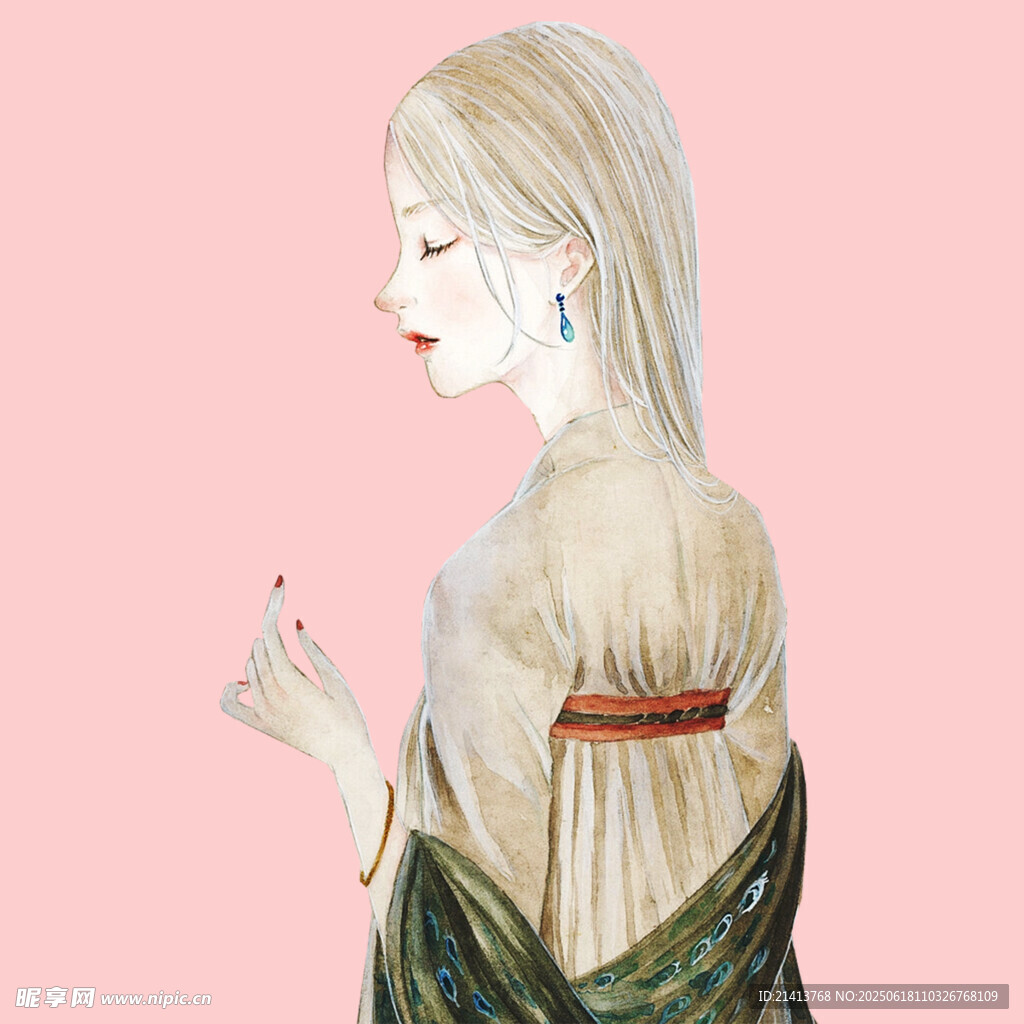 古風金發女子優雅側影