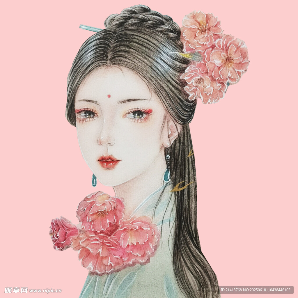 古風美人簪花圖