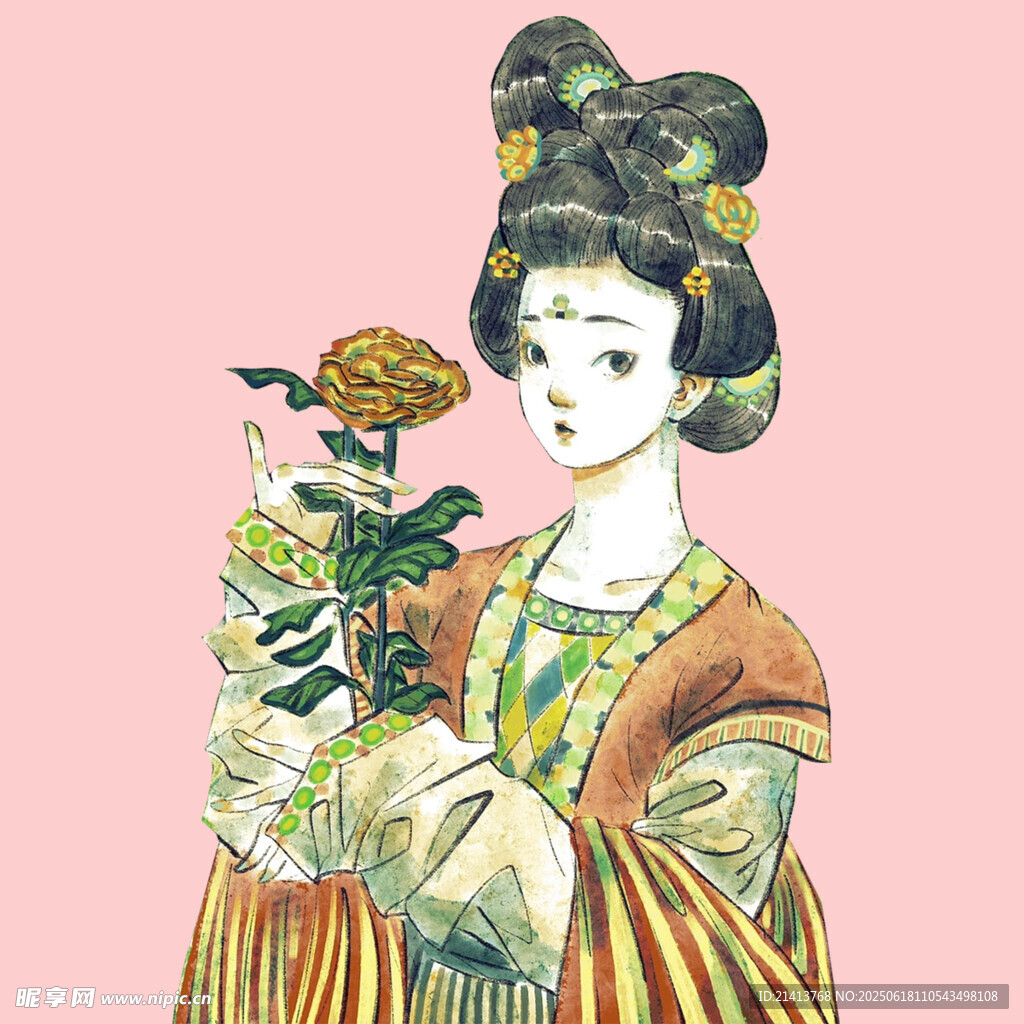 手持玫瑰的古典優(yōu)雅女子