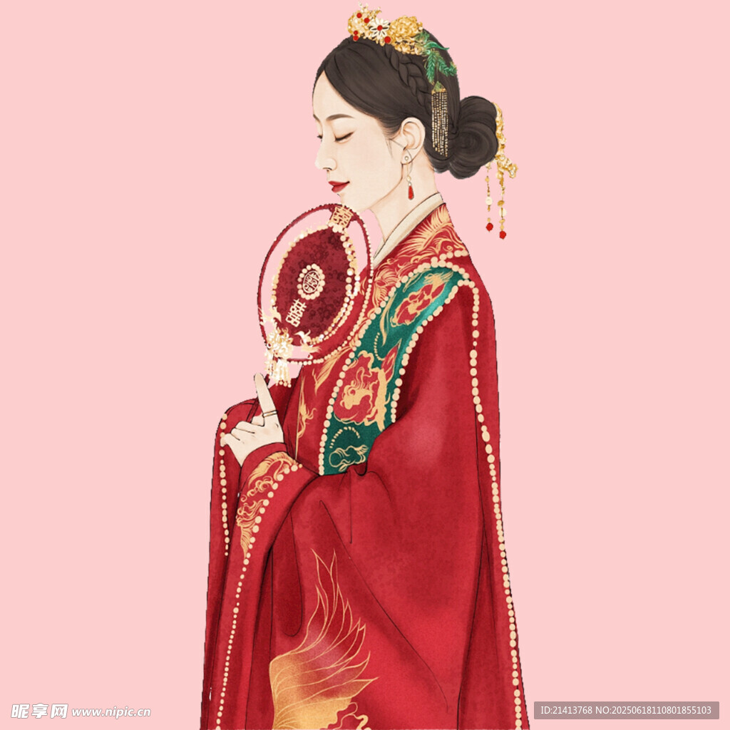 中式新娘手持團(tuán)扇優(yōu)雅裝扮
