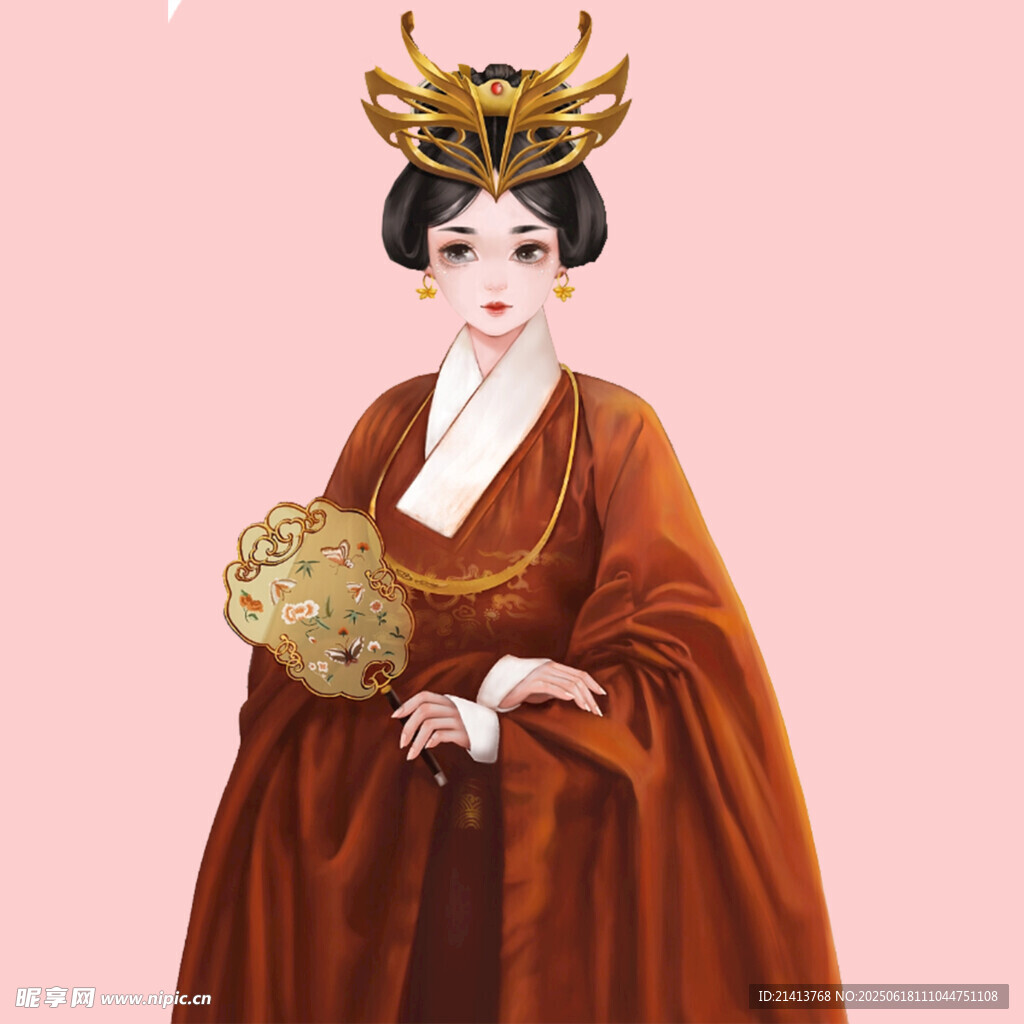 古風唐裝女子持扇而立