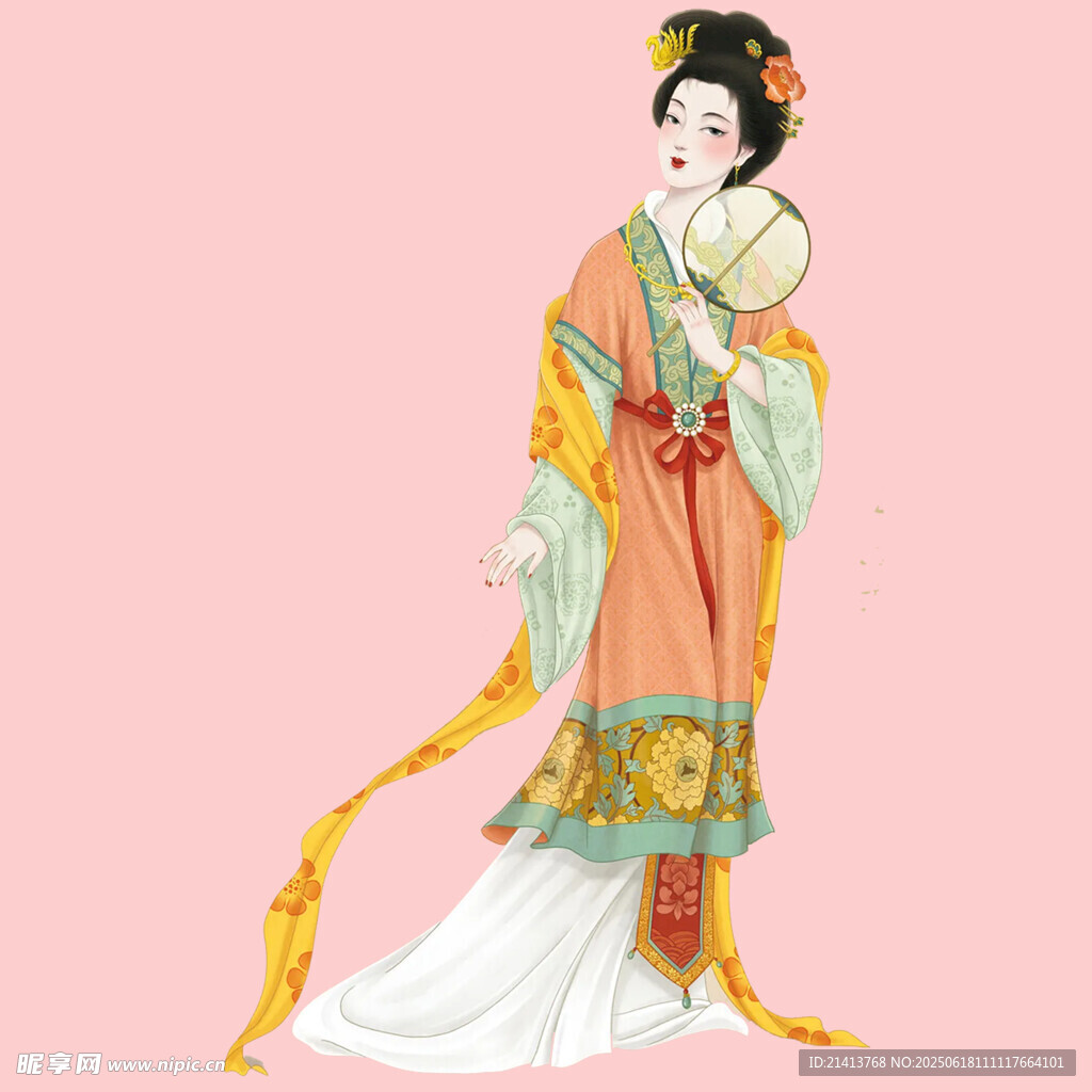 古典漢服女子持扇圖