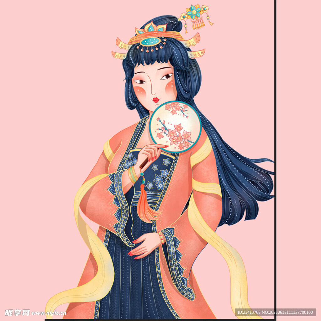 古風漢服女子持扇圖