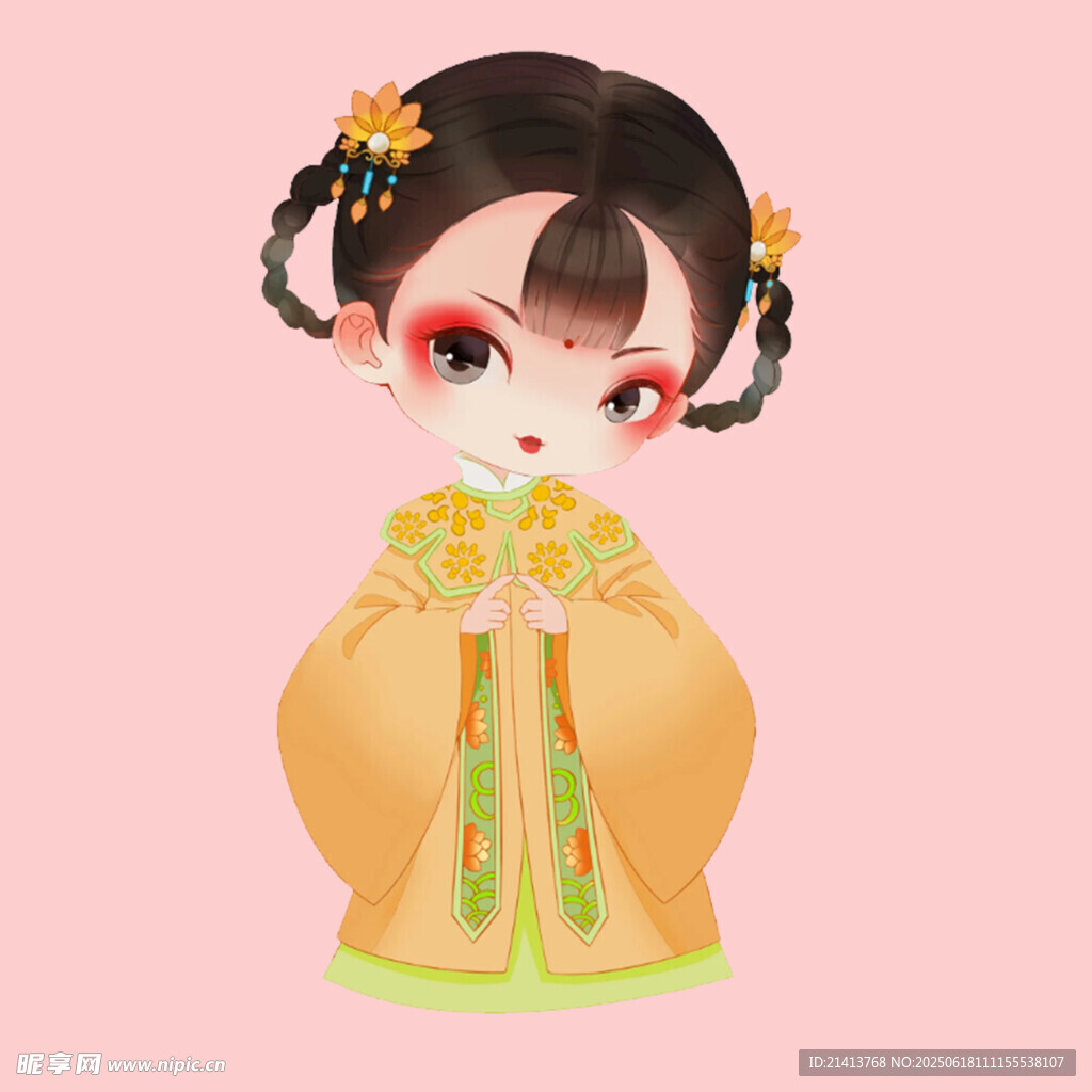 古風可愛的清朝服飾小女孩