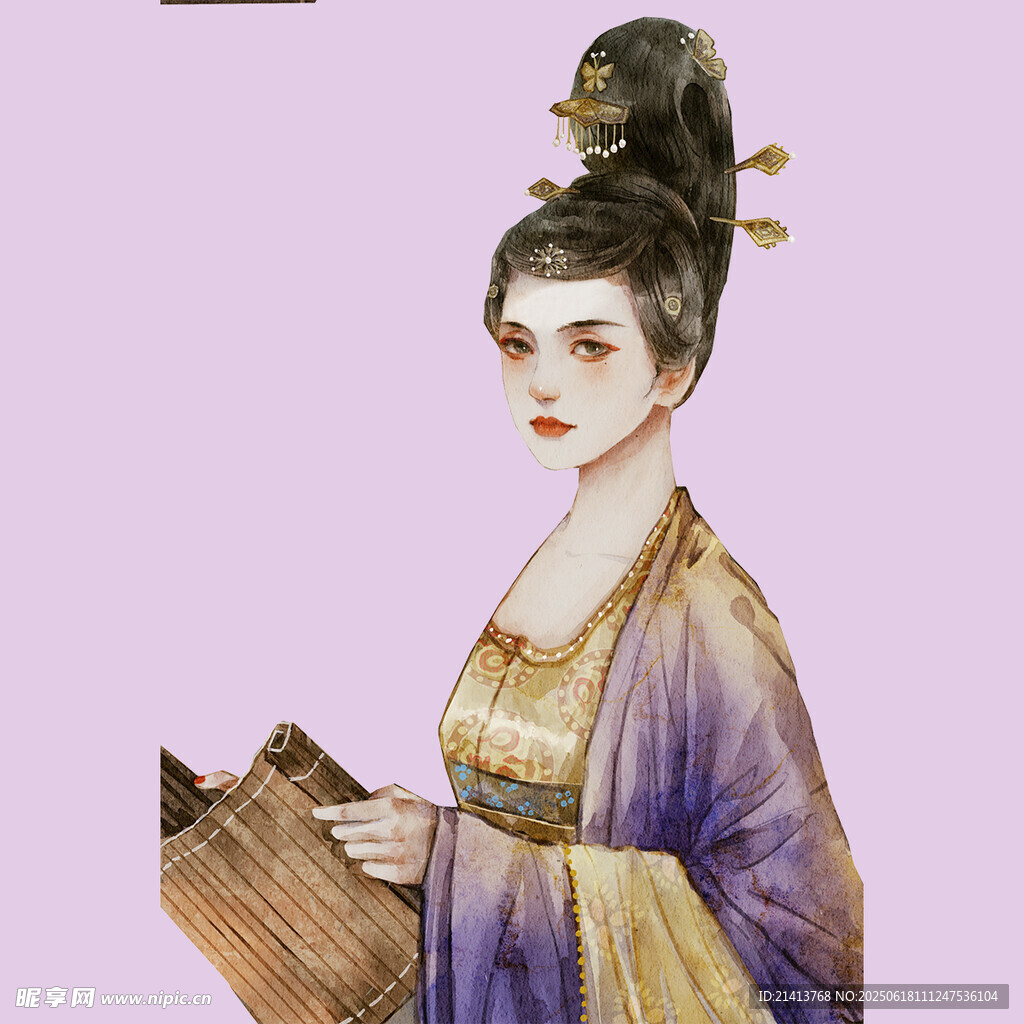 古風女子持書卷優雅而立