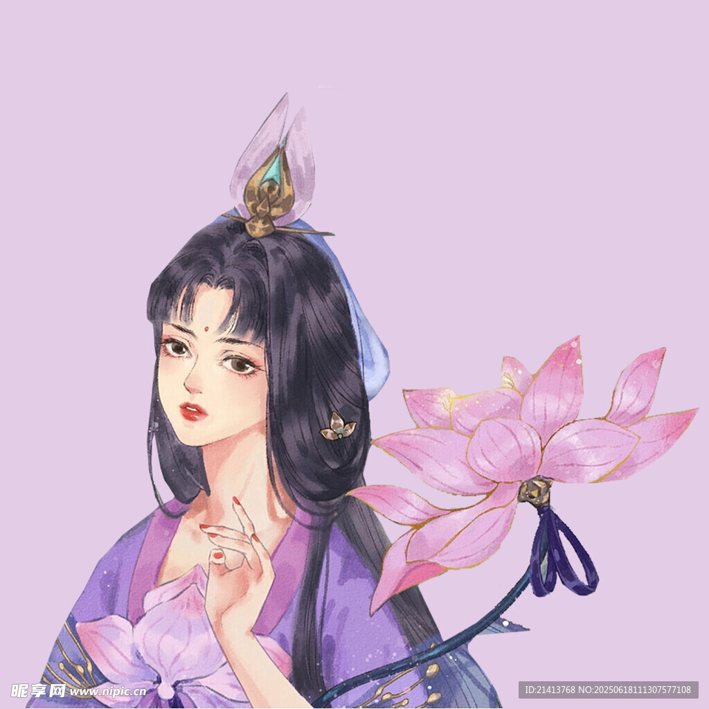 古風持蓮女子優雅形象