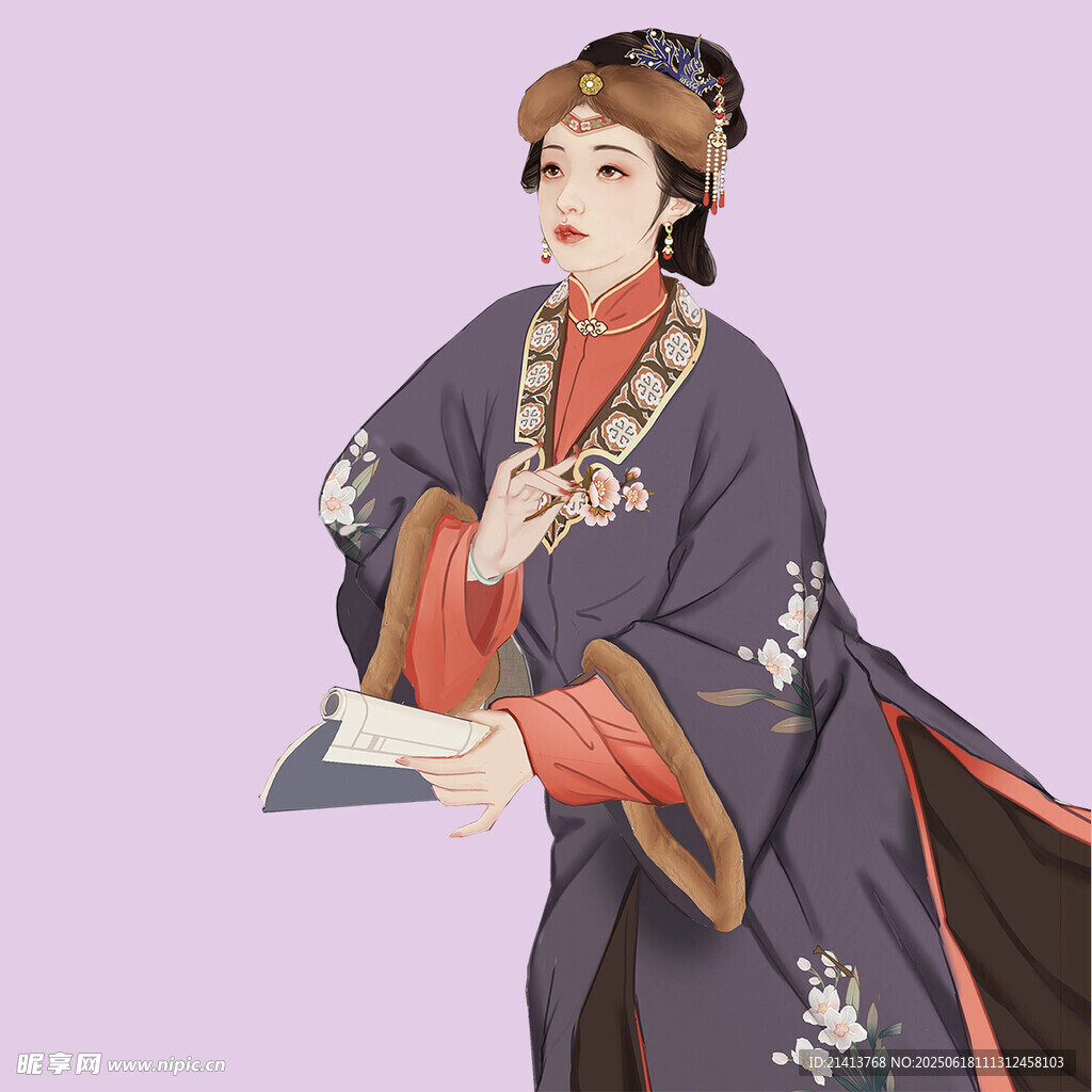 古風女子持書卷優雅而立