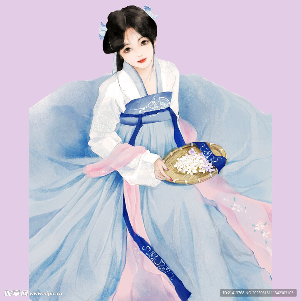古風女子持籃優雅端坐