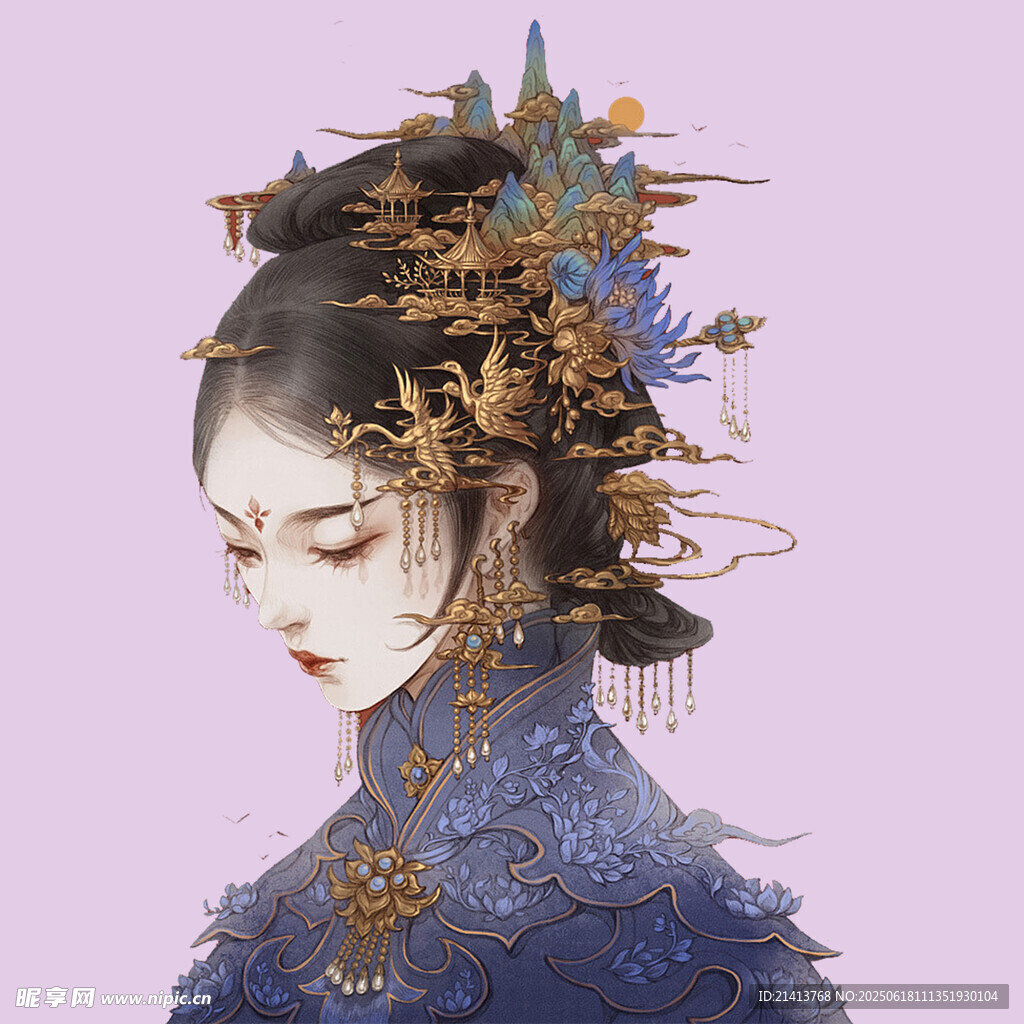 古風(fēng)華麗發(fā)飾的古典女子