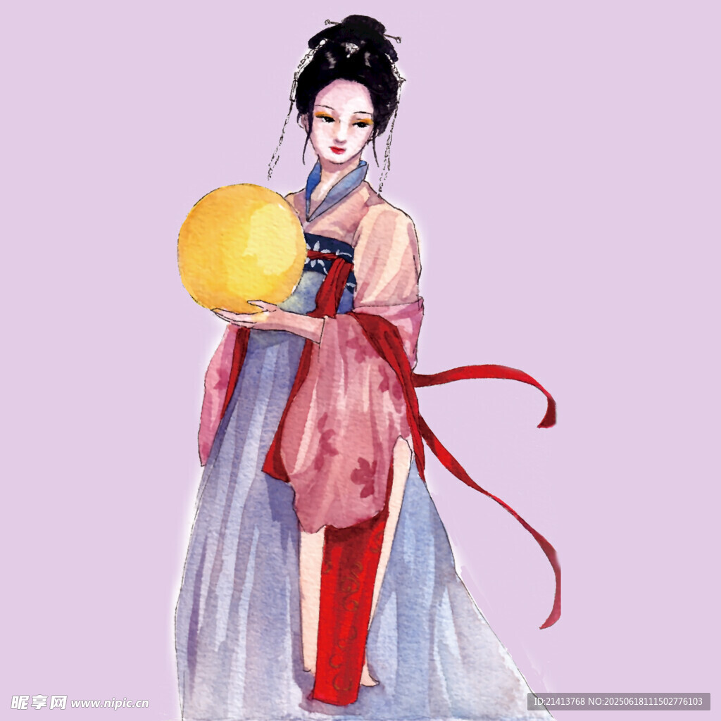 古風女子持月圖