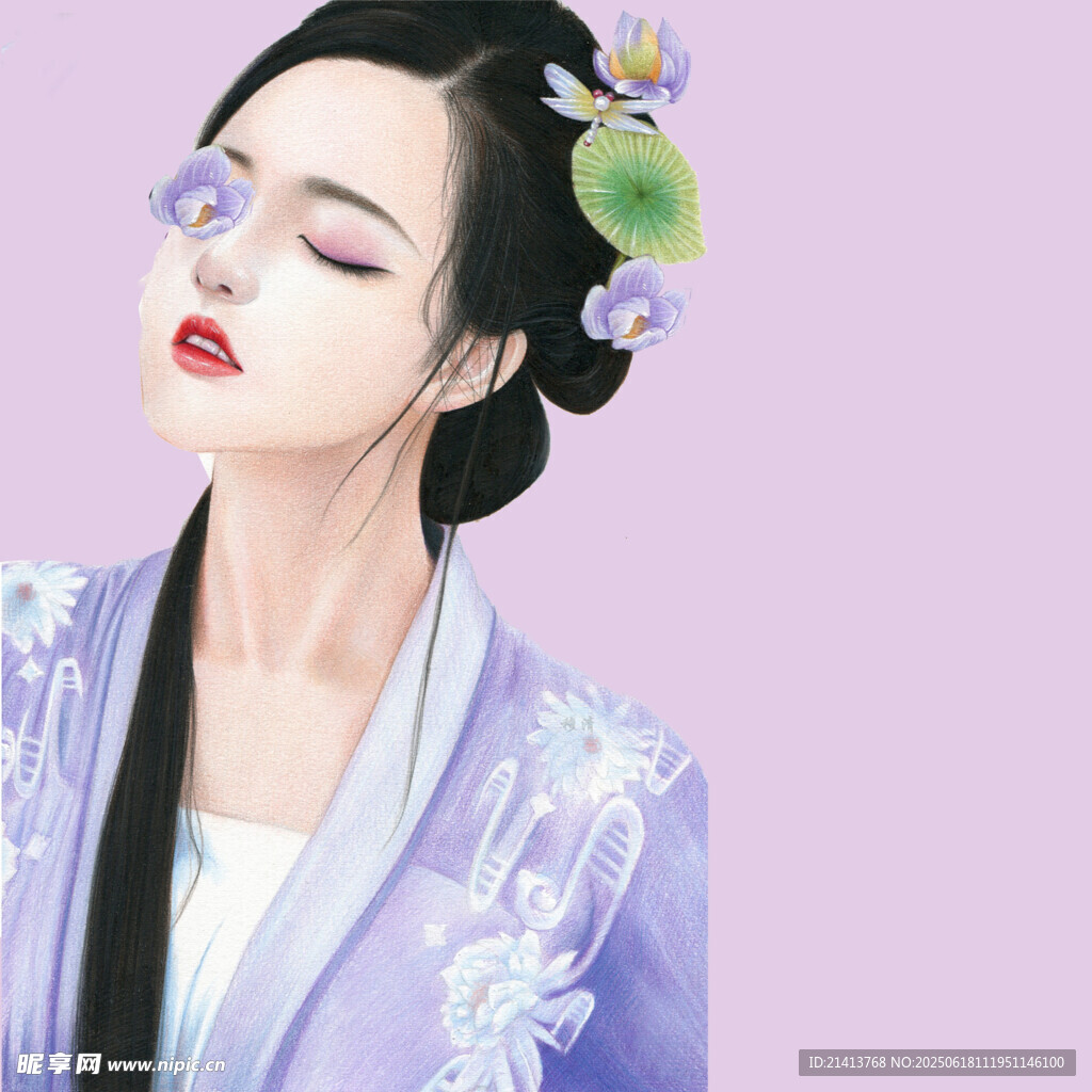 古風(fēng)紫衣女子閉眼優(yōu)雅模樣