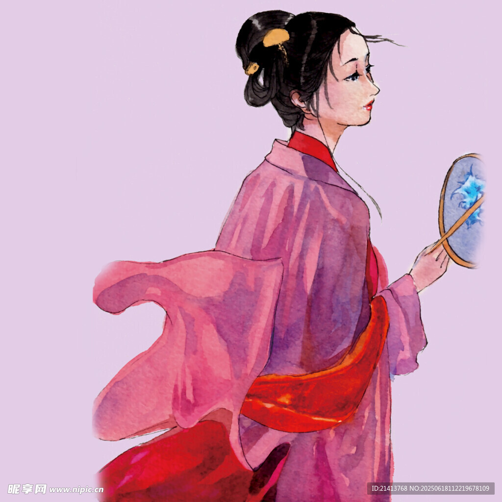 古風女子持鏡優雅轉身