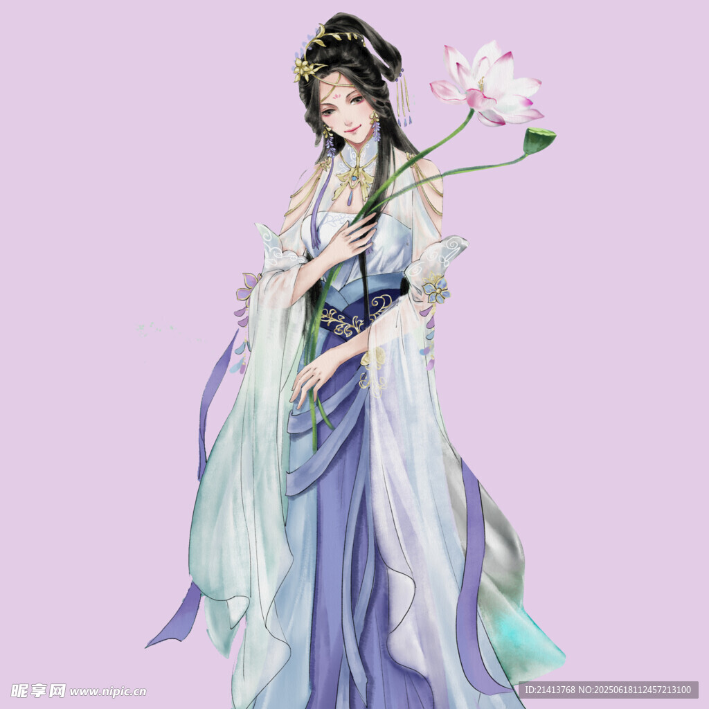古風持花古裝女子形象