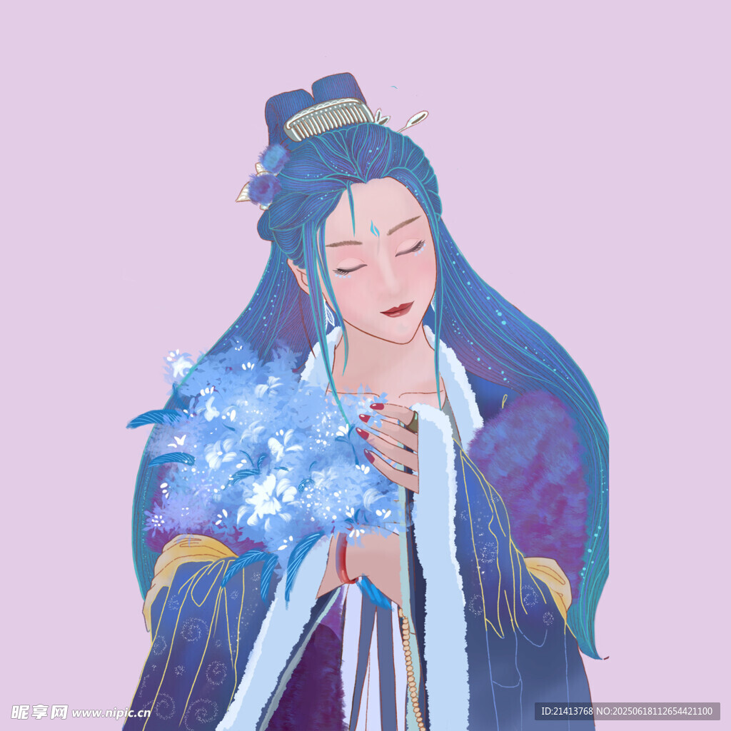 古風(fēng)持花女子優(yōu)雅形象