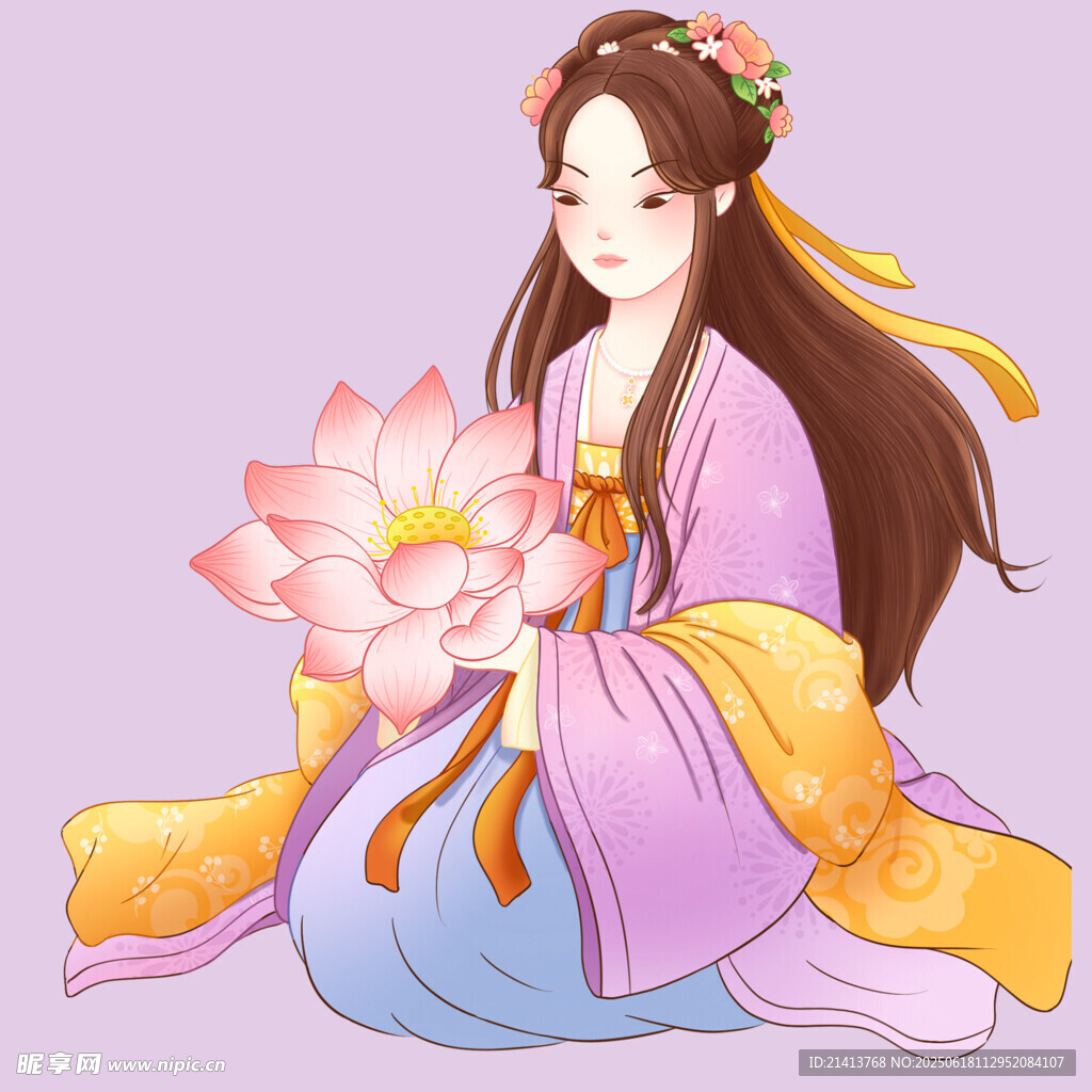古風持蓮女子優雅形象