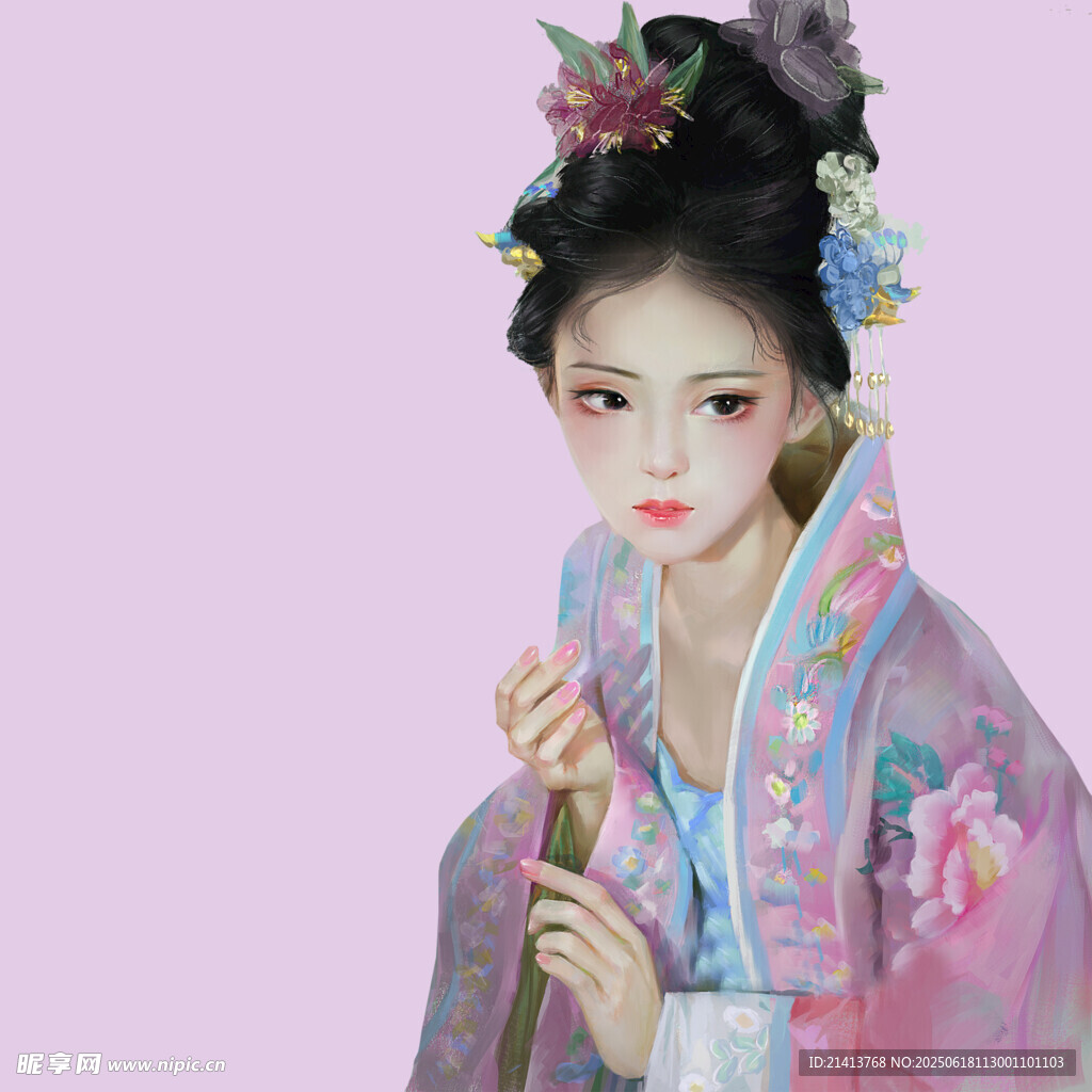 古風(fēng)漢服女子手持折扇