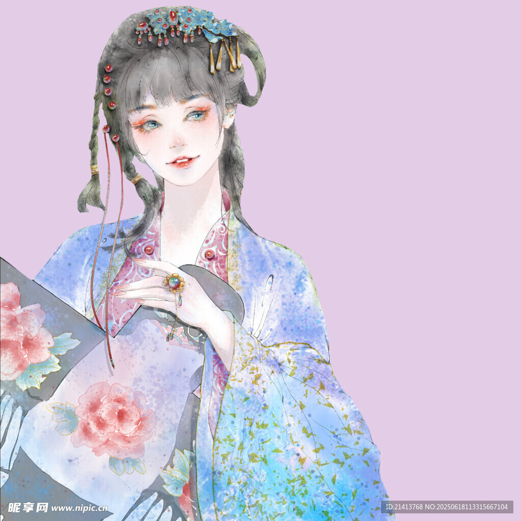 古風漢服女子持扇圖
