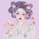 古風漢服少女手持花卉