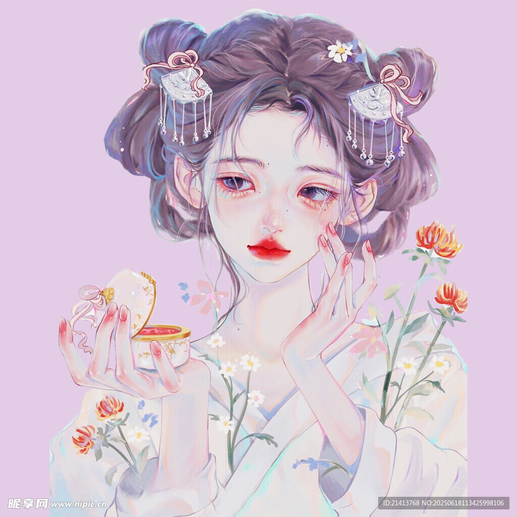古風漢服少女手持花卉