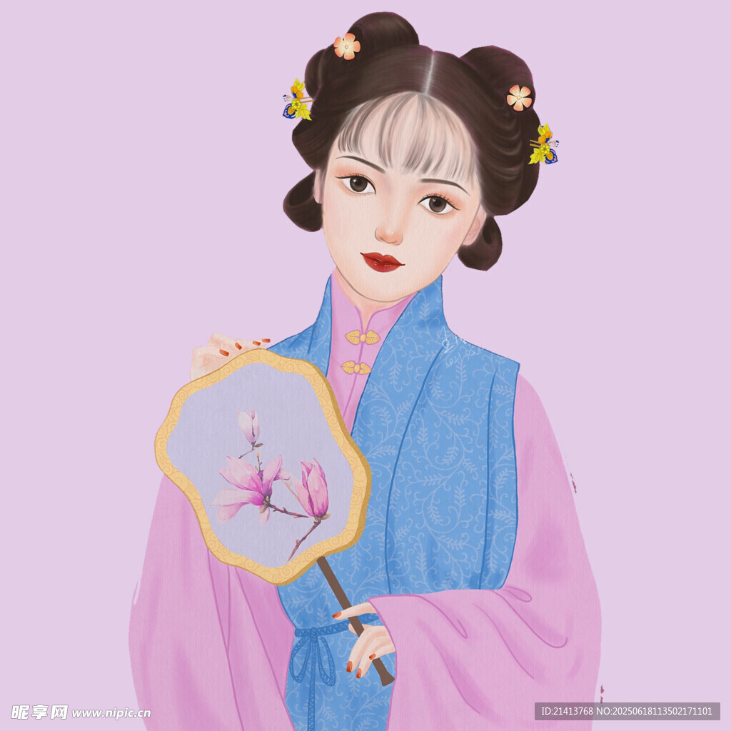 古風少女持扇優雅模樣