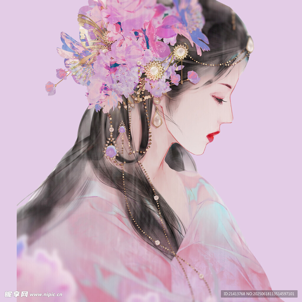 古風(fēng)花飾女子唯美側(cè)顏