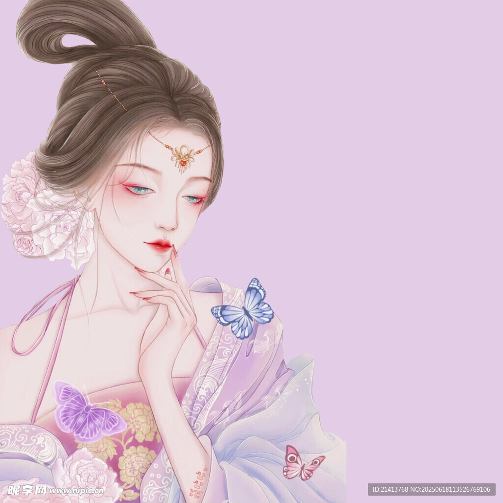 古風美人與蝶的夢幻畫面