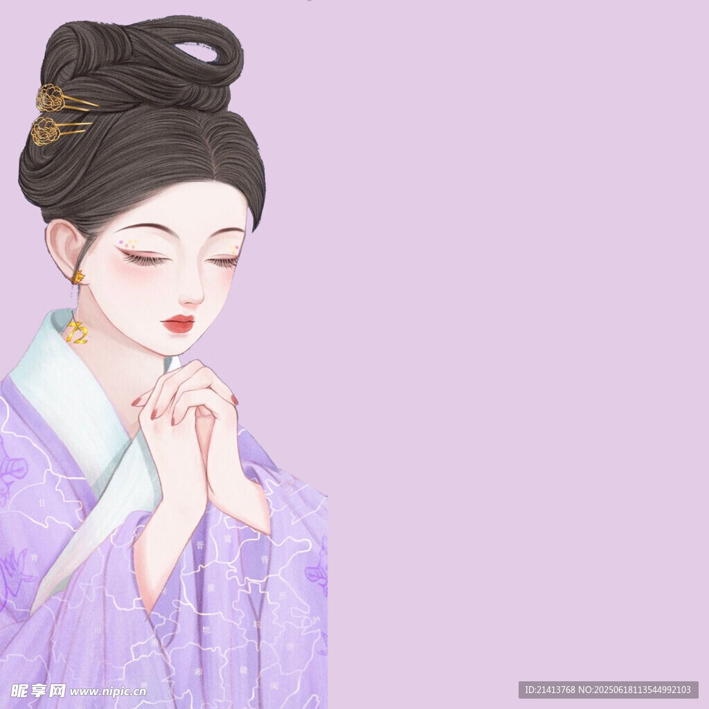 古風紫衣女子虔誠祈禱