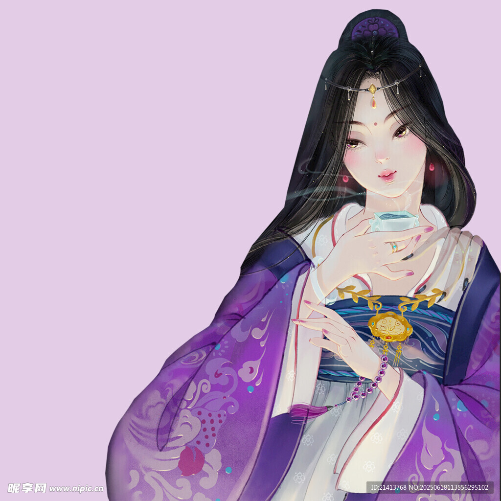 古風紫衣女子優雅捧物