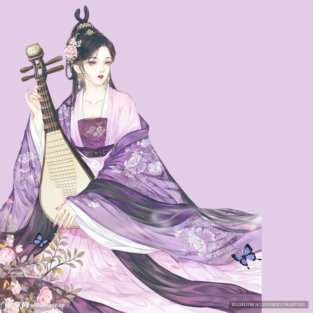 古風琵琶美人優雅圖