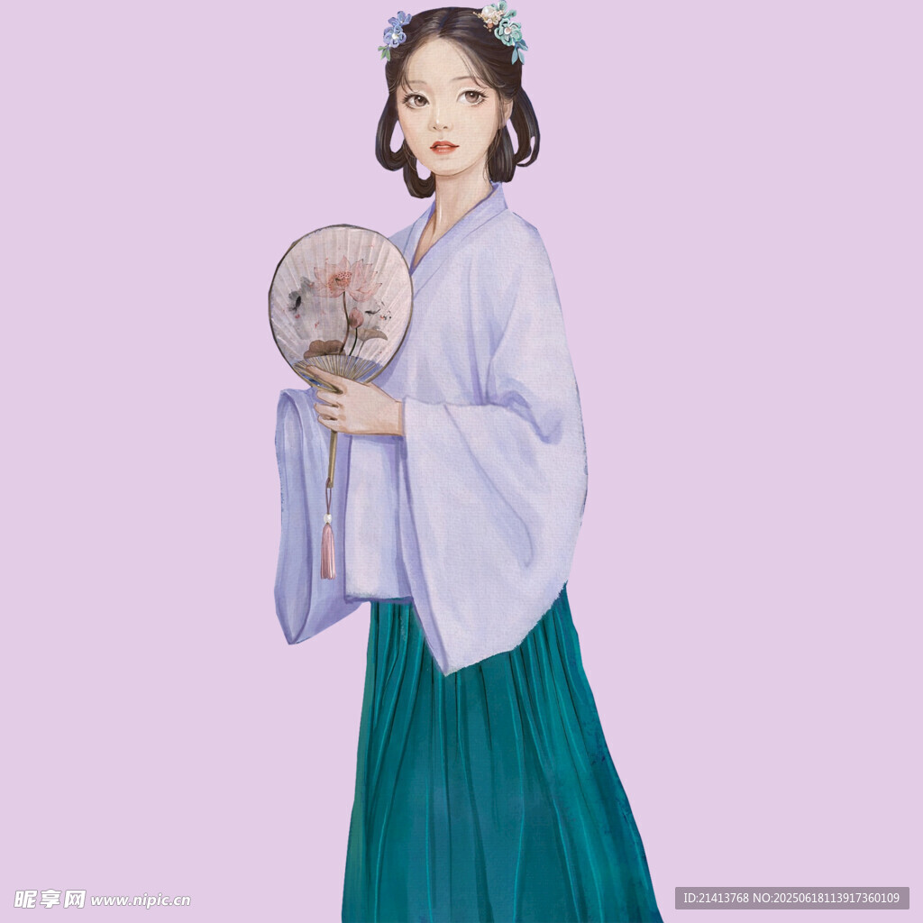 古風女子持扇優雅而立