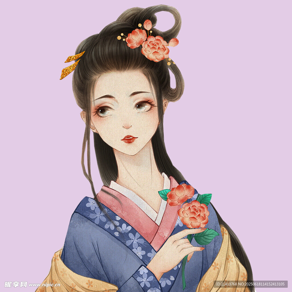 古風(fēng)持花仕女圖