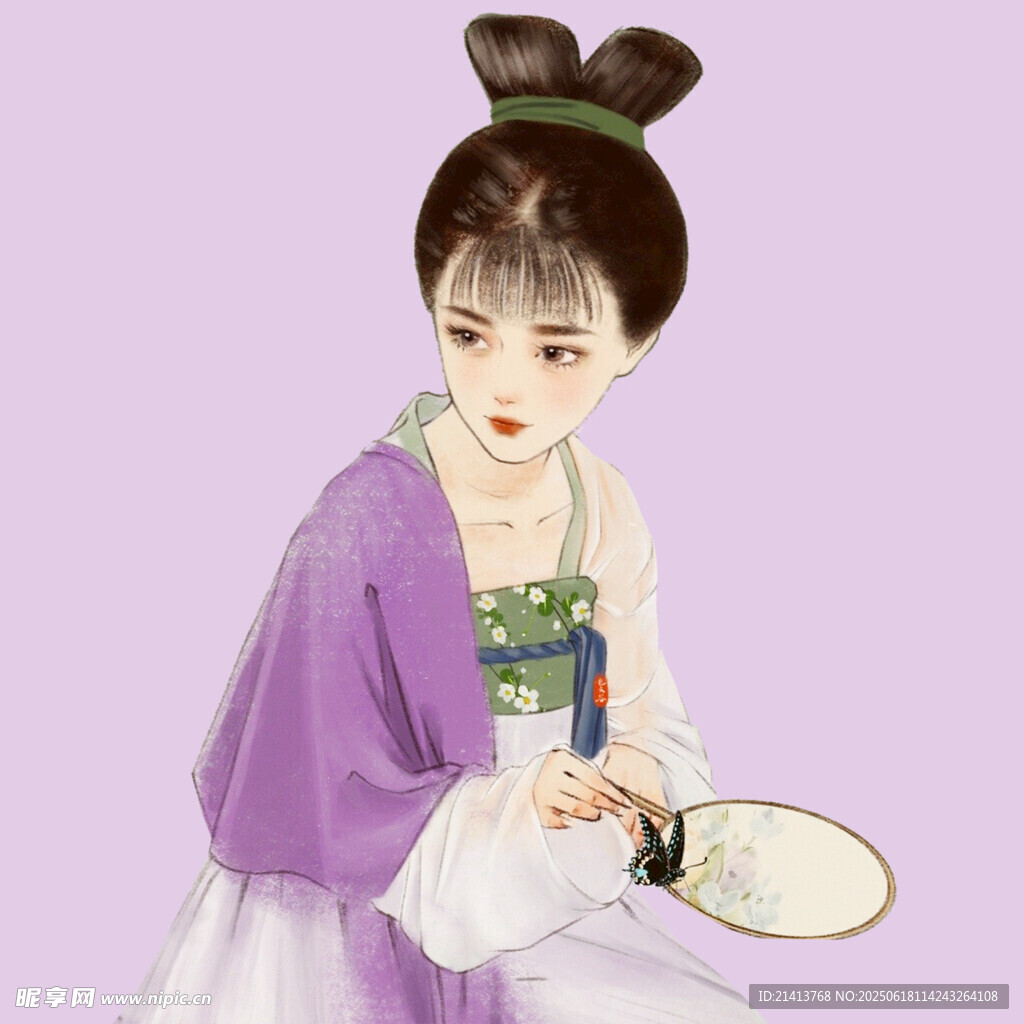 古風(fēng)紫衣女子持扇圖