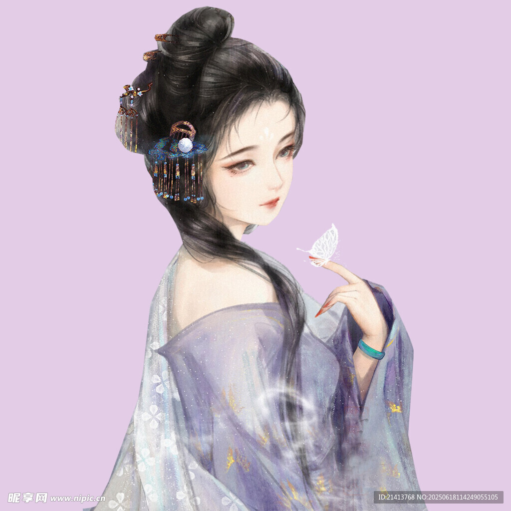古風(fēng)佳人持扇優(yōu)雅而立