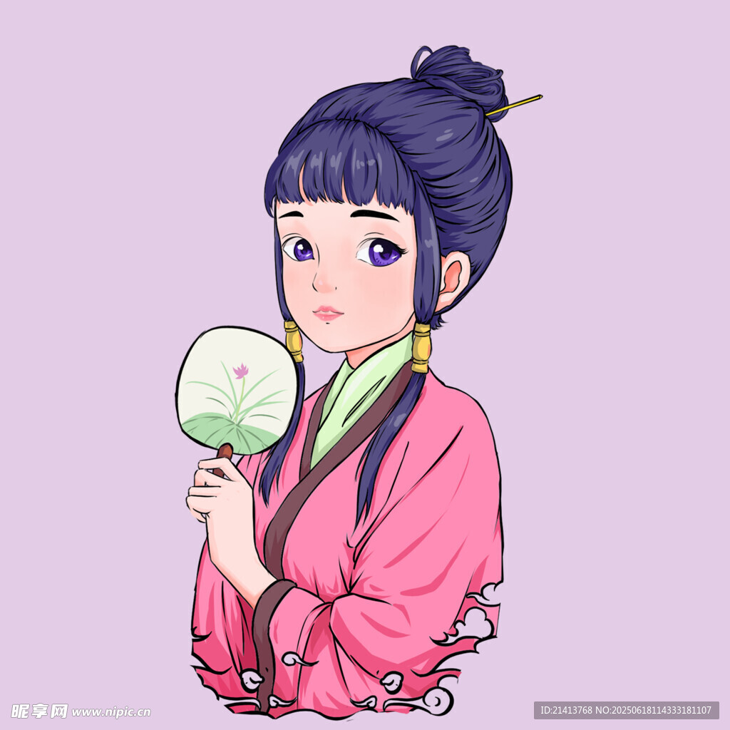 古風少女持扇