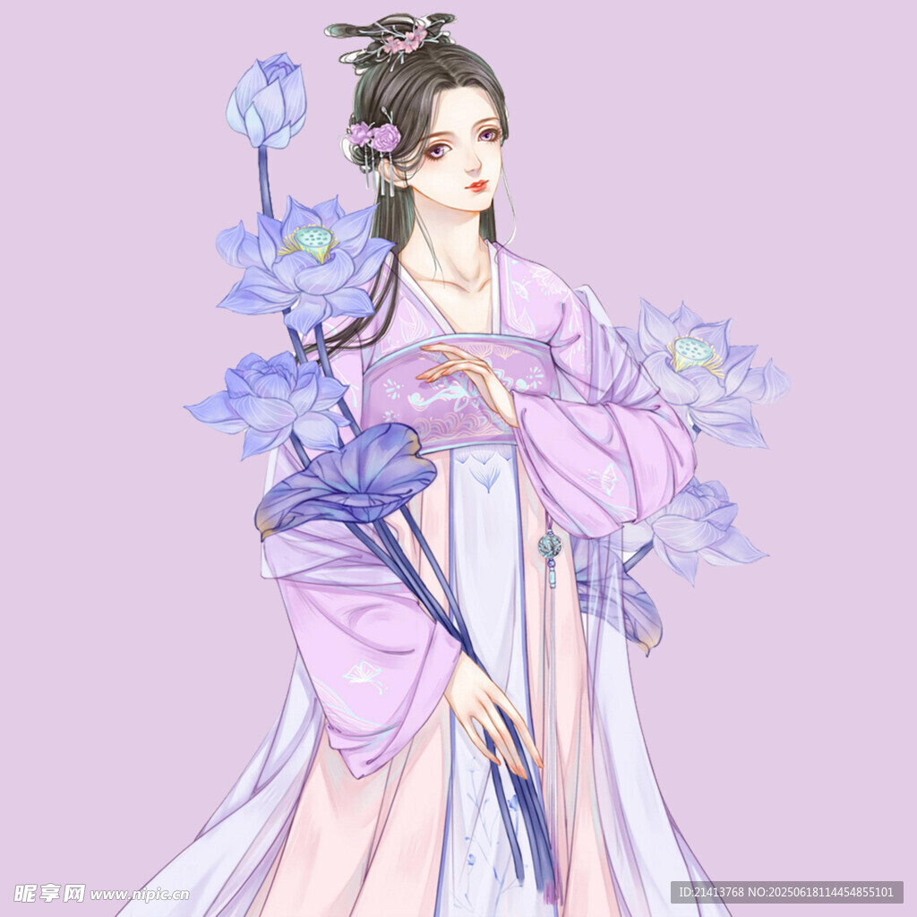 古風(fēng)紫衣持花優(yōu)雅女子
