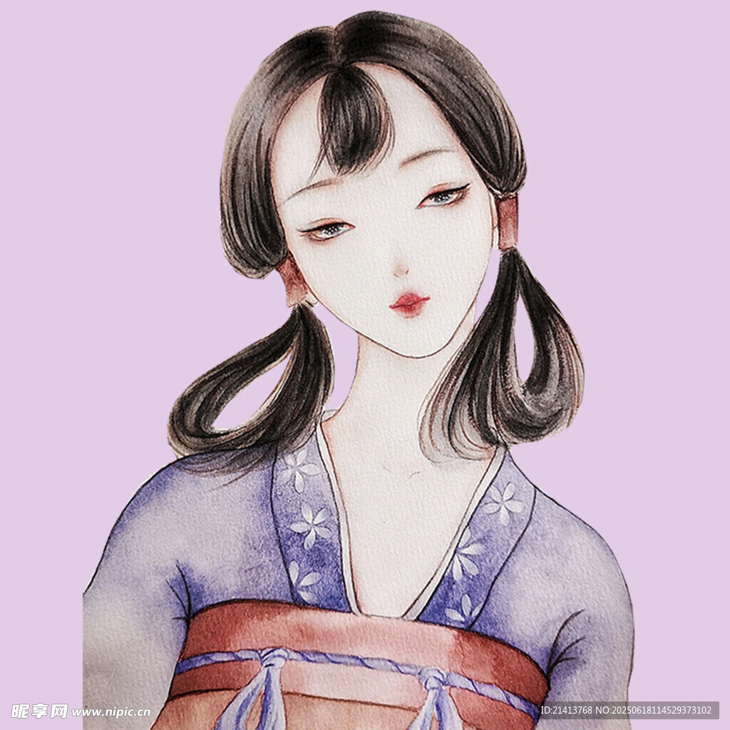 古風雙馬尾少女插畫