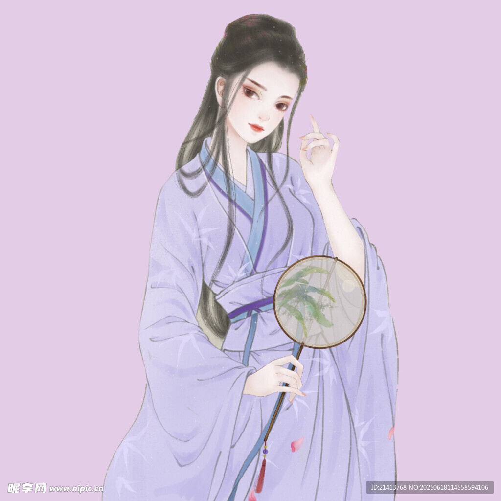 古風紫衣持扇女子