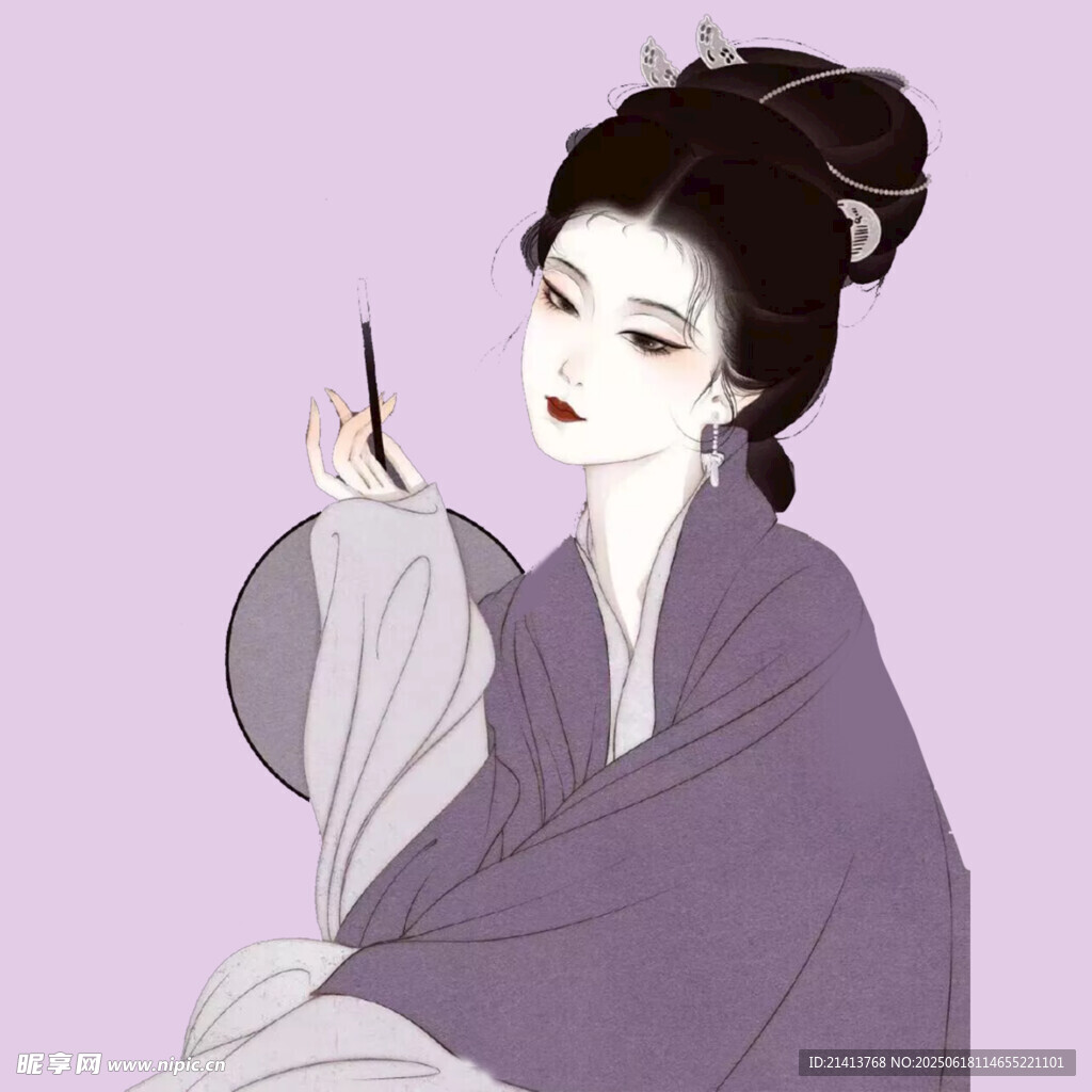 古風女子持筆優雅姿態