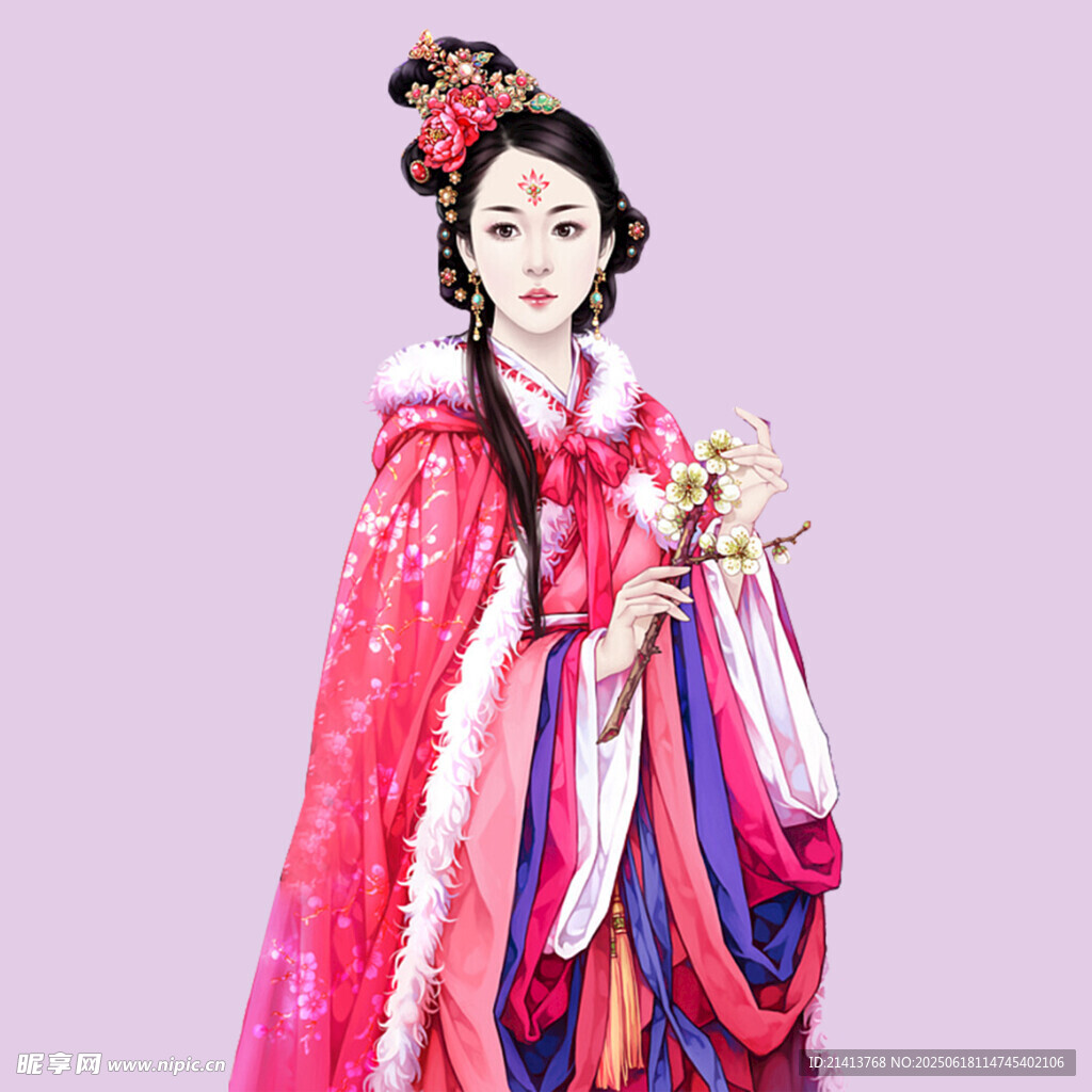 古典漢服女子手持花飾