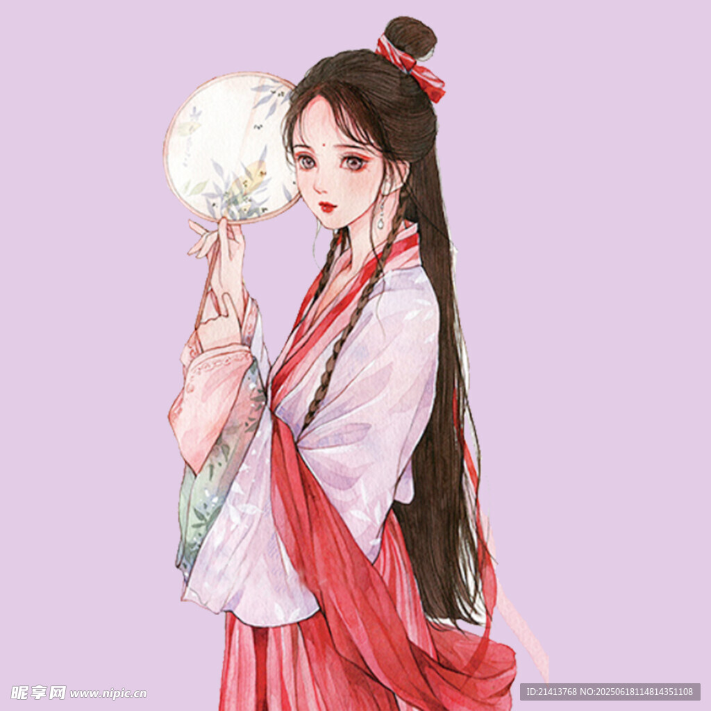 古風(fēng)持扇紅衣少女