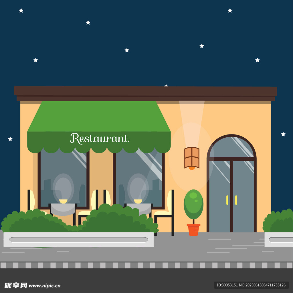 夜晚街邊的意大利餐廳