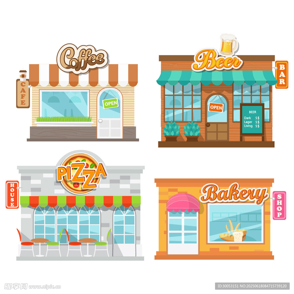 多彩街邊店鋪插畫