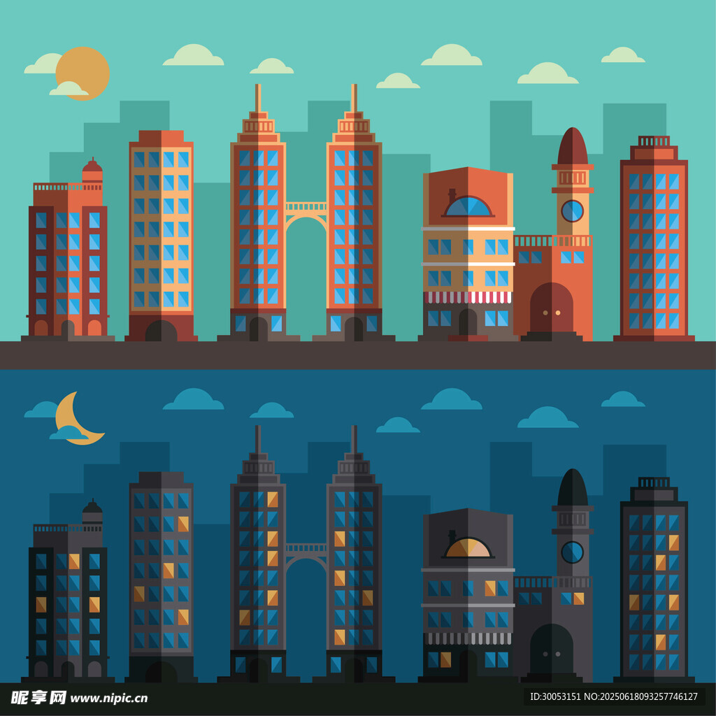 日夜交替的城市建筑景觀