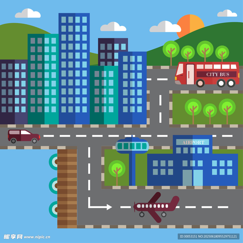 城市交通場景插畫