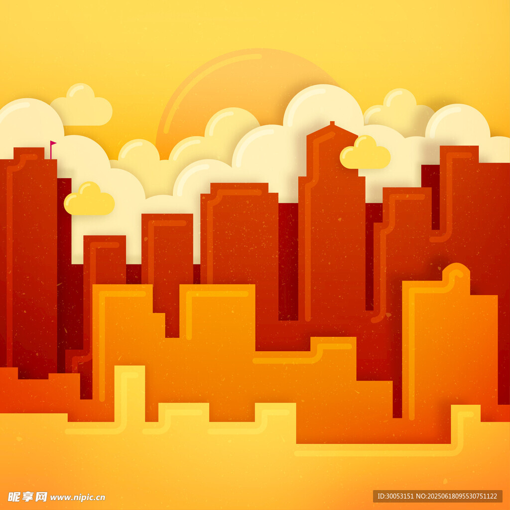 夕陽下的城市建筑景觀