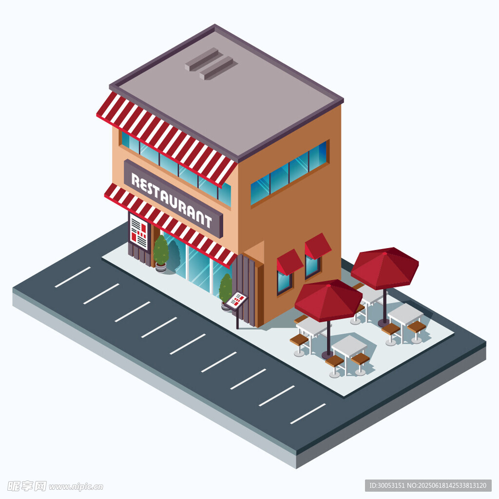 街邊咖啡店建筑等距視圖